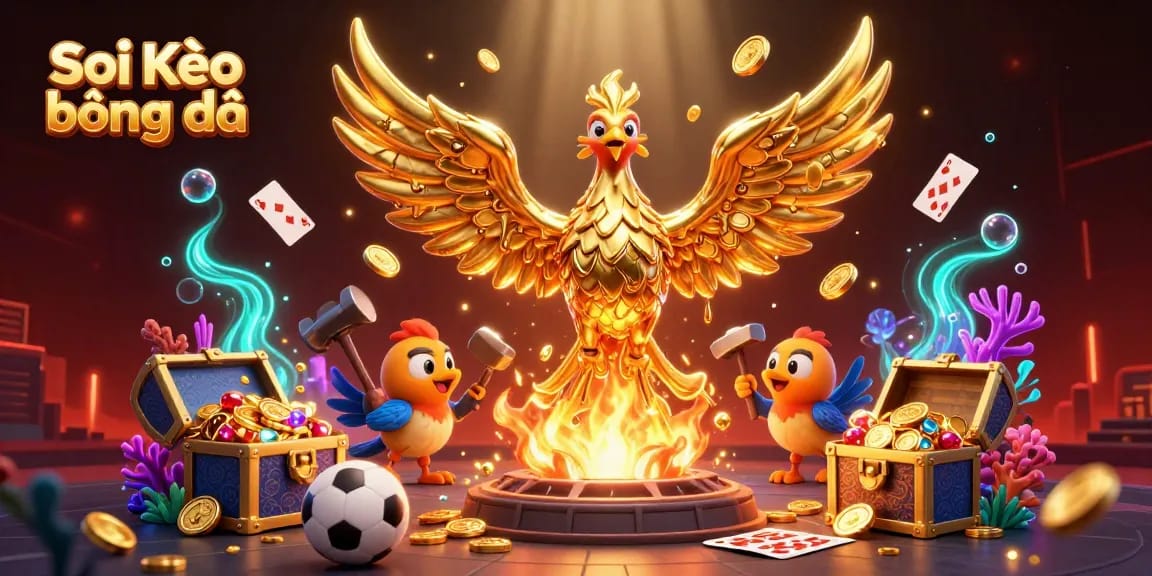 Soi Kèo bóng đá analysis featuring a molten golden phoenix and dynamic sports betting elements in action