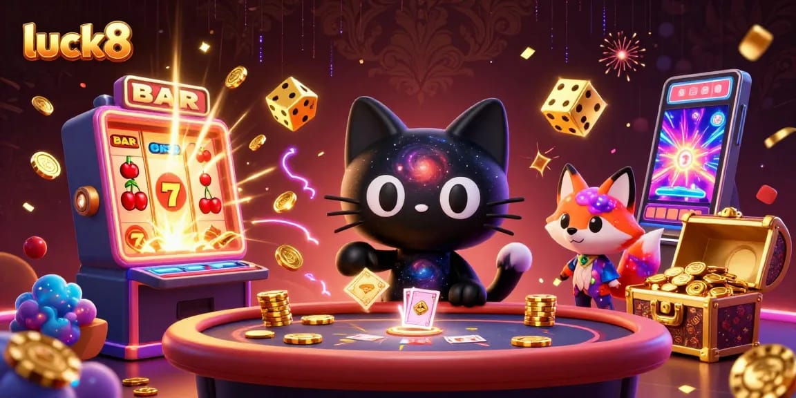 Play games at luck8 and hit jackpots with golden chips and dazzling casino elements.