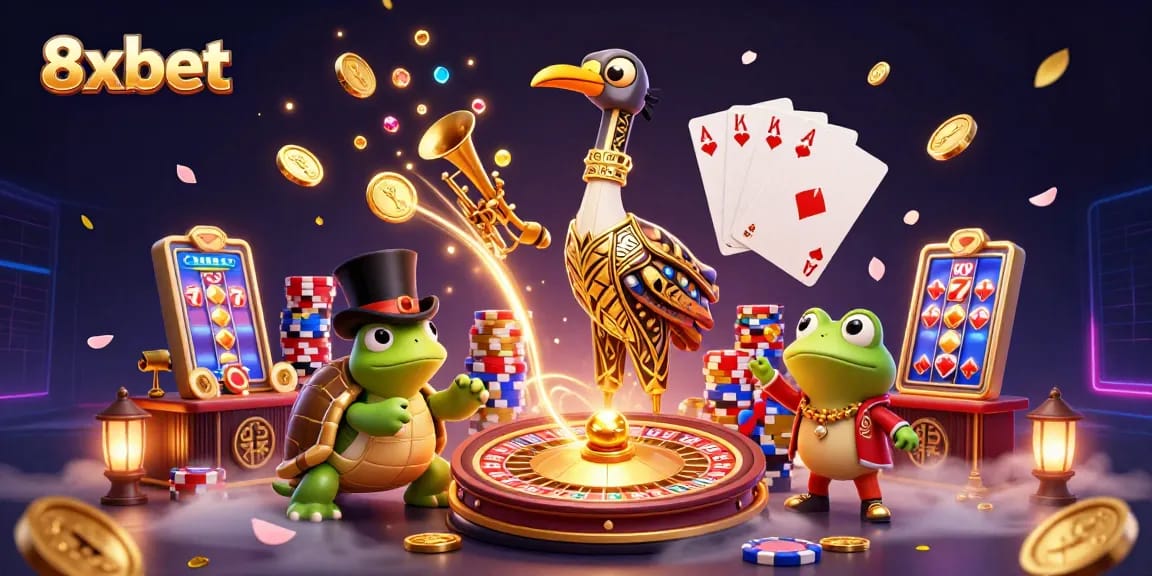 Join the fun at 8xbet with lively characters and thrilling casino elements for an exciting gaming experience.