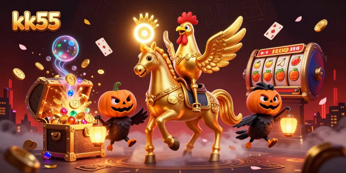 kk55 casino illustration featuring dynamic characters and vibrant game elements in an exciting scene.