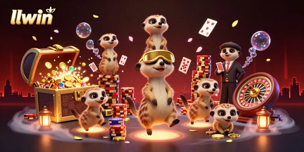 Win big at llwin casino with meerkats managing gameplay and exciting treasures in a vibrant digital scene.