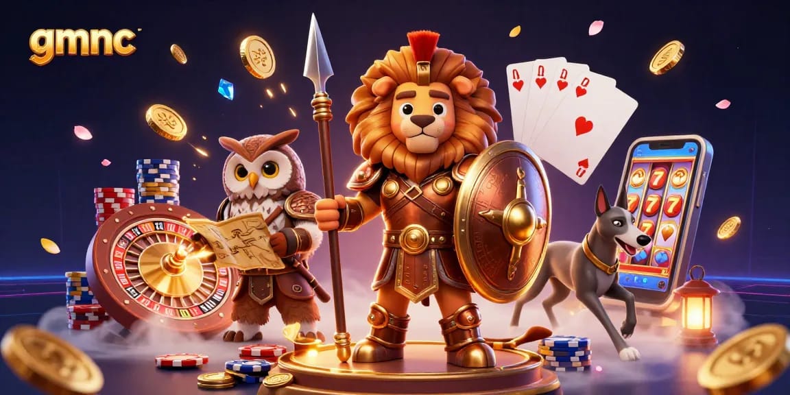 Experience gmnc's vibrant 3D casino scene with captivating characters and dynamic gaming elements.