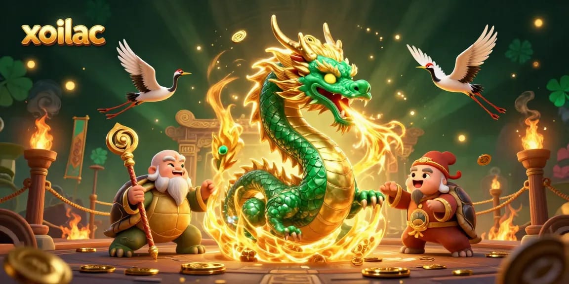 Experience thrilling wins on xoilac with a vibrant gaming scene featuring dragons, turtles, and lucky cranes.