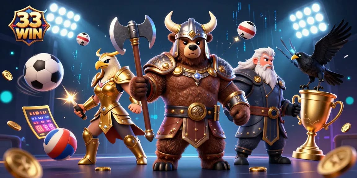 Engage in thrilling gameplay at 33 WIN with a vibrant Viking and Valkyrie scene.