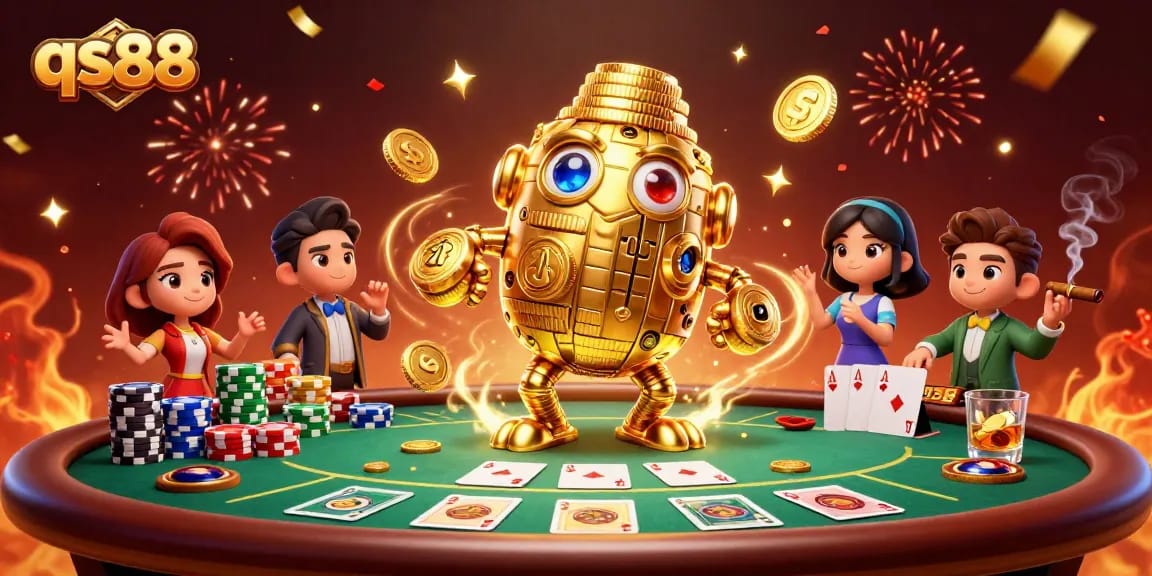 Engage in thrilling slot gameplay with qs88's dynamic golden golem symbolizing wealth and excitement.