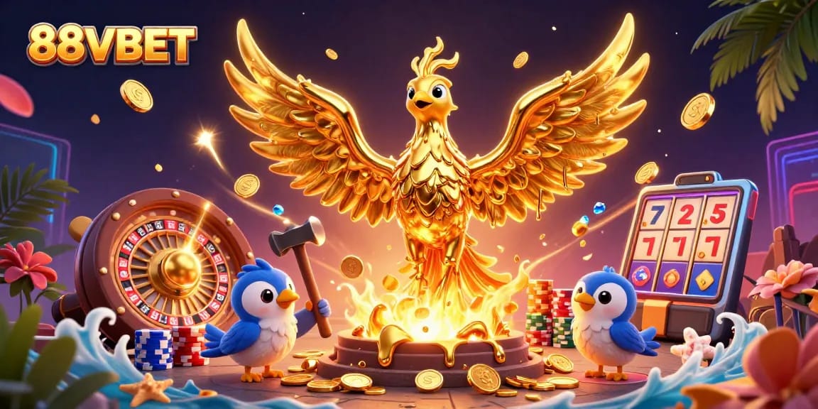 Experience exhilarating wins with 88VBET's iconic golden phoenix and casino treasures.