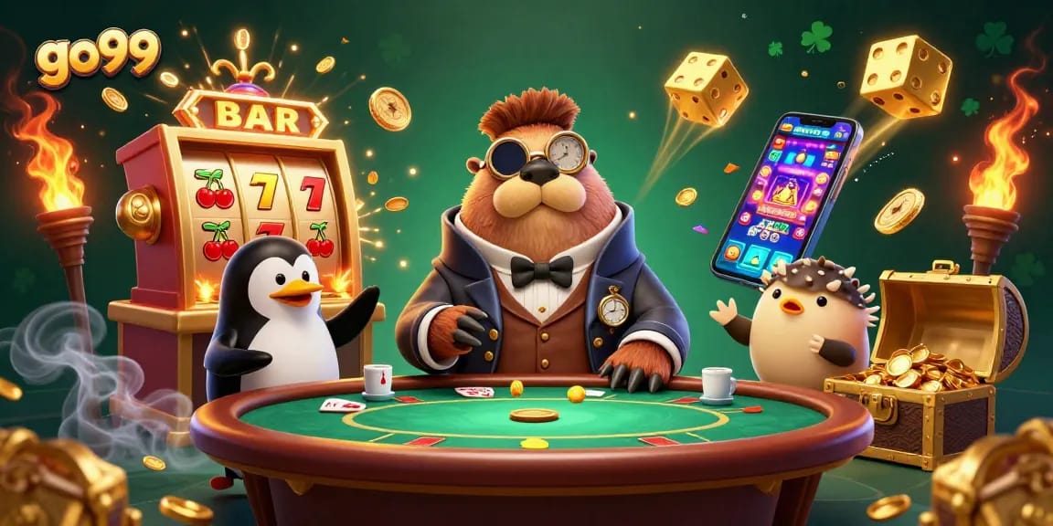 Experience thrilling adventures at Go99 with our jolly walrus playing poker in an exciting casino scene.