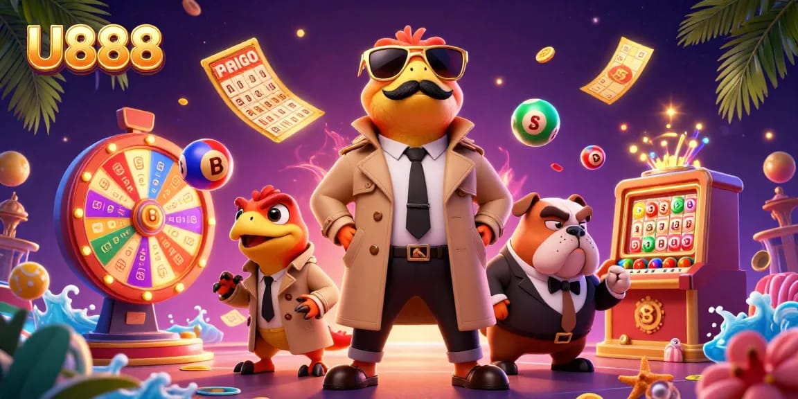 Experience thrilling U888 casino excitement with colorful gaming elements and vibrant characters.