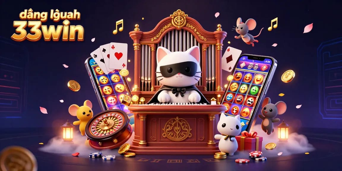 Engage with đăng nhập 33win in this vibrant, dynamic casino scene filled with slot games and acrobatic charm.