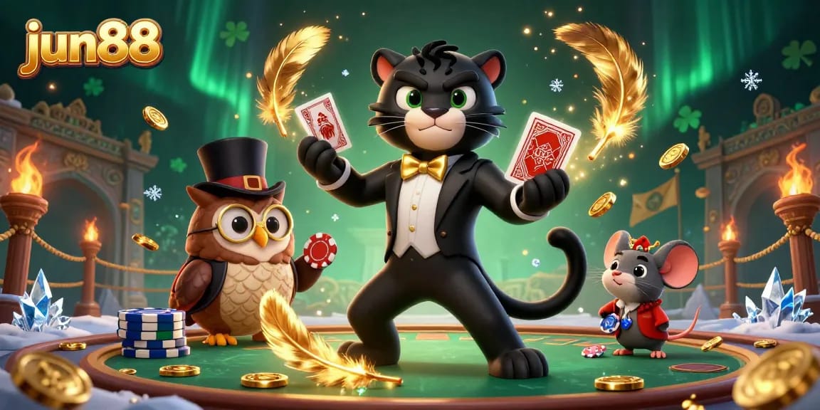 Engage in exciting gaming adventures at jun88 with stylish characters amidst a vibrant casino scene.