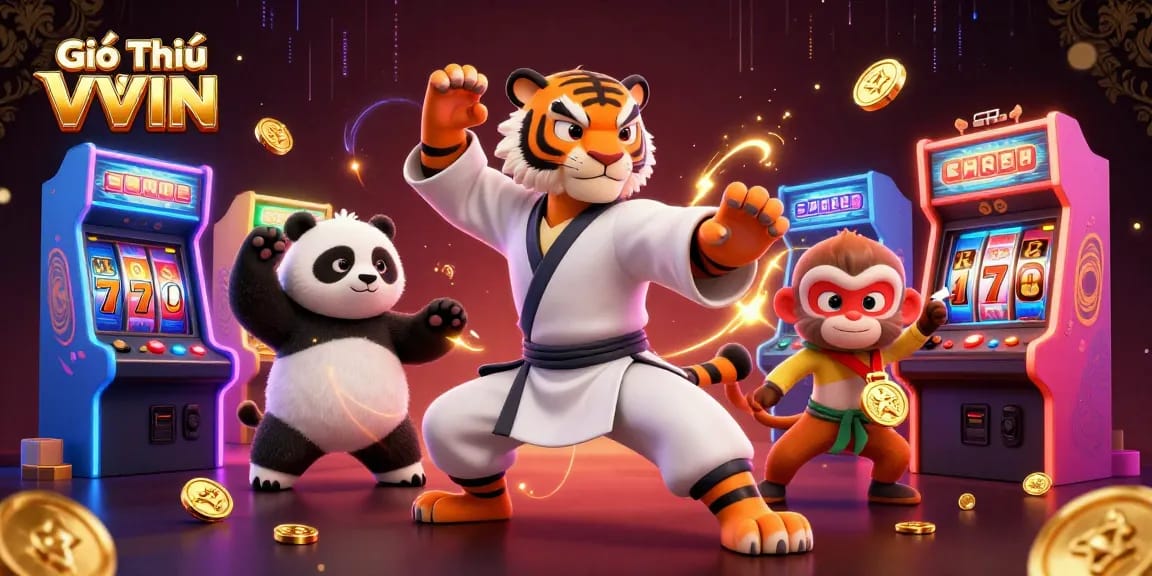 Experience Giới Thiệu VWIN with vibrant casino elements featuring gaming characters and jackpots.