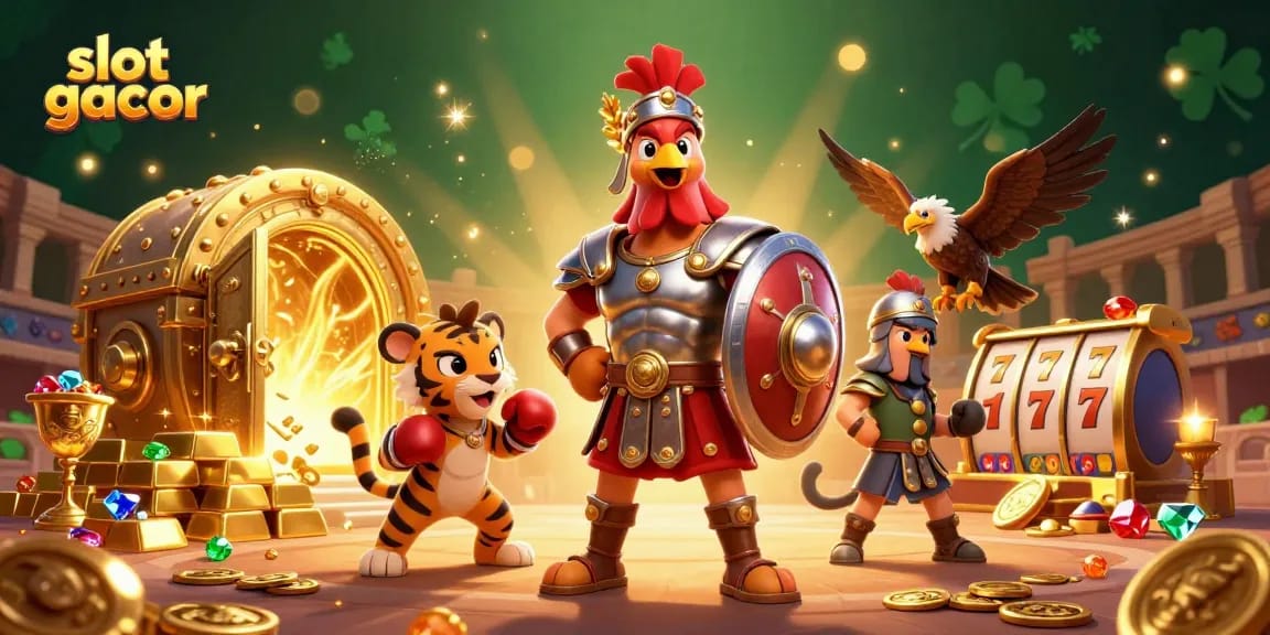 Experience slot gacor with our colorful 3D scene featuring animated characters and exciting casino elements.