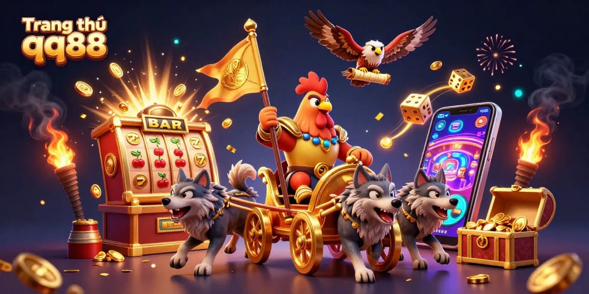 Join the excitement on Trang chủ qq88 with vibrant gaming symbols and adventurous characters!