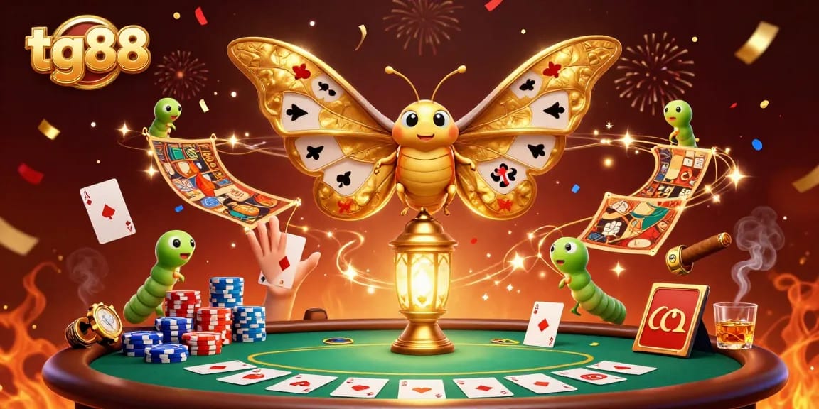 tg88 players enjoy vibrant casino scenes featuring a golden atlas moth and dynamic gaming elements.