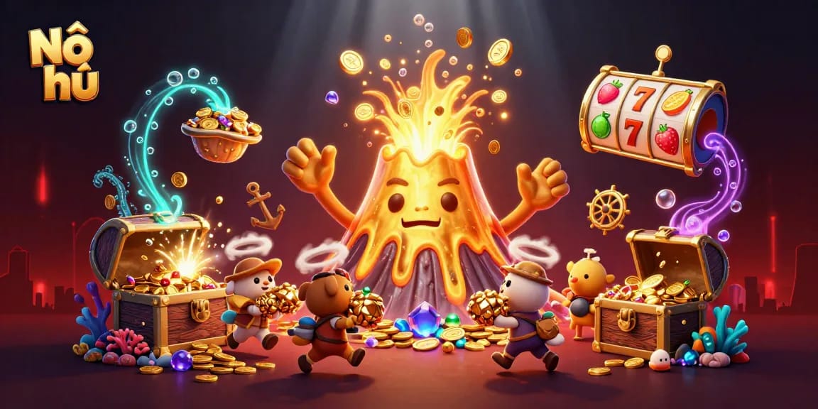 Nổ hũ delivers thrilling rewards with a vibrant, treasure-filled casino scene full of excitement and payout.
