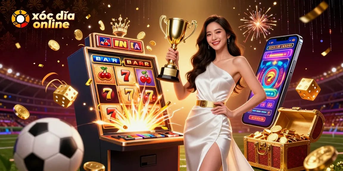 Experience thrilling wins with xóc đĩa online in this vibrant, dynamic casino illustration featuring gaming elements.