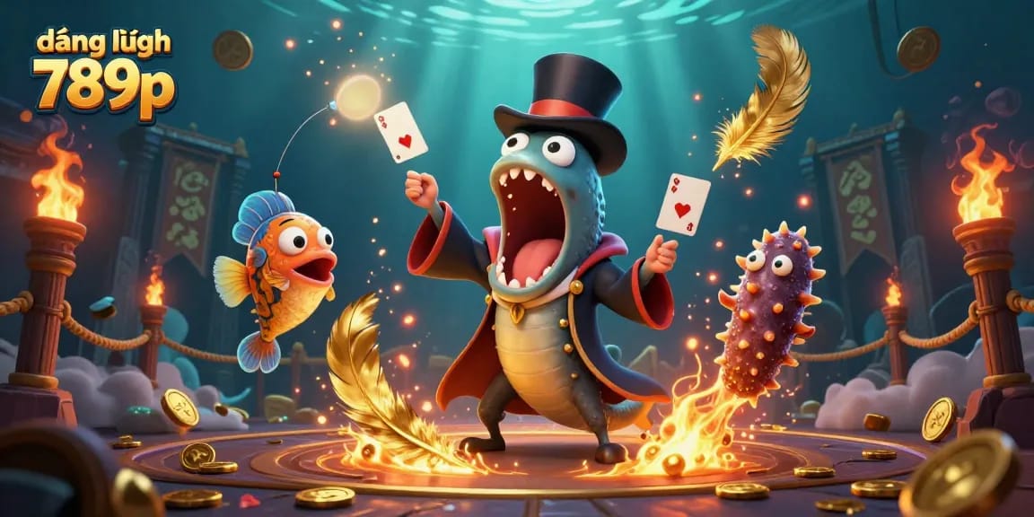 Engage in exciting gambling with đăng nhập 789p, featuring vibrant characters in a dynamic casino underwater scene.