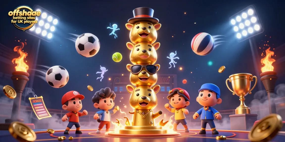 Engage with offshore betting sites for UK players with a vibrant casino-themed illustration showcasing dynamic sports elements and casino gameplay.