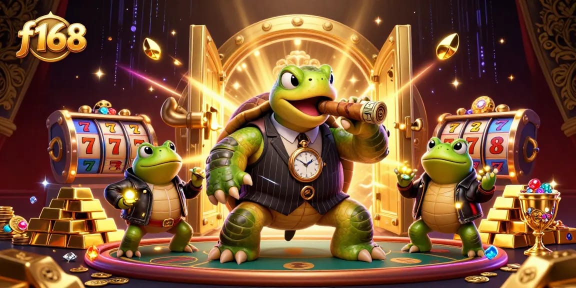 Experience exciting gameplay with f168 as a snapping turtle mobster and his bullfrog enforcers bring a vibrant casino atmosphere to life.