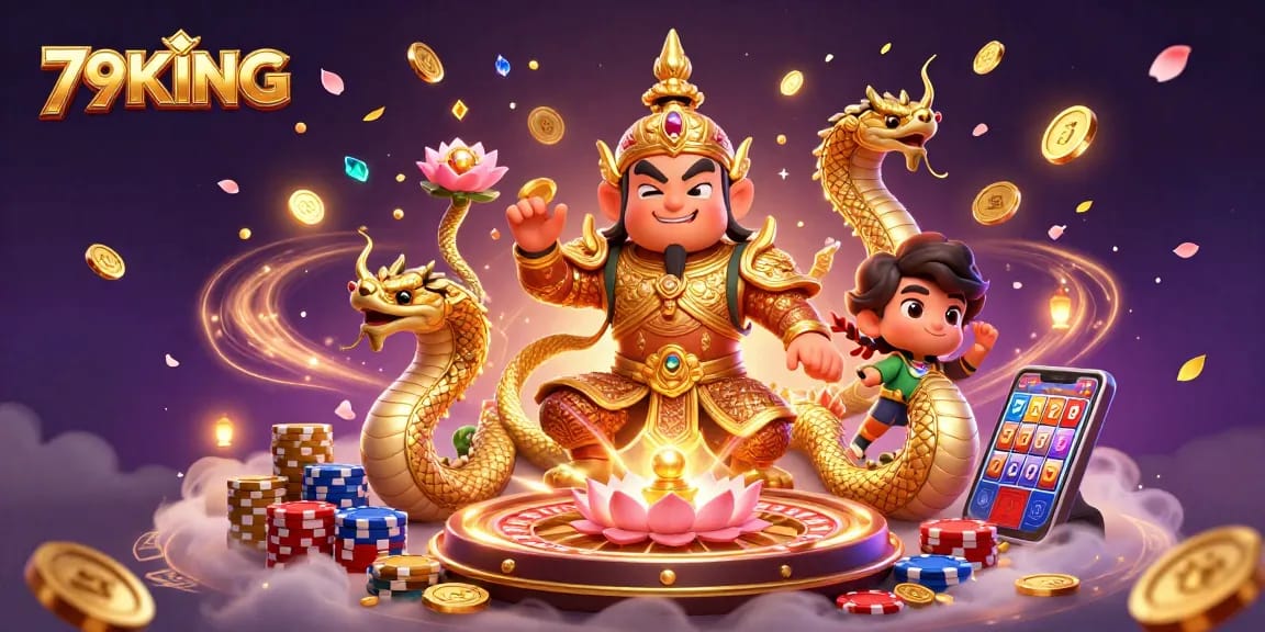 Engage in thrilling gaming adventures on 79KING with vibrant casino elements and dynamic characters.