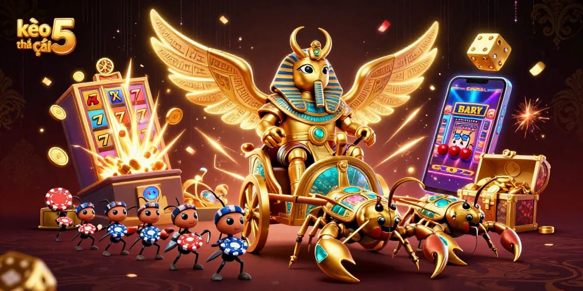 Bet with kèo nhà cái 5 using dynamic casino elements and vibrant 3D characters.