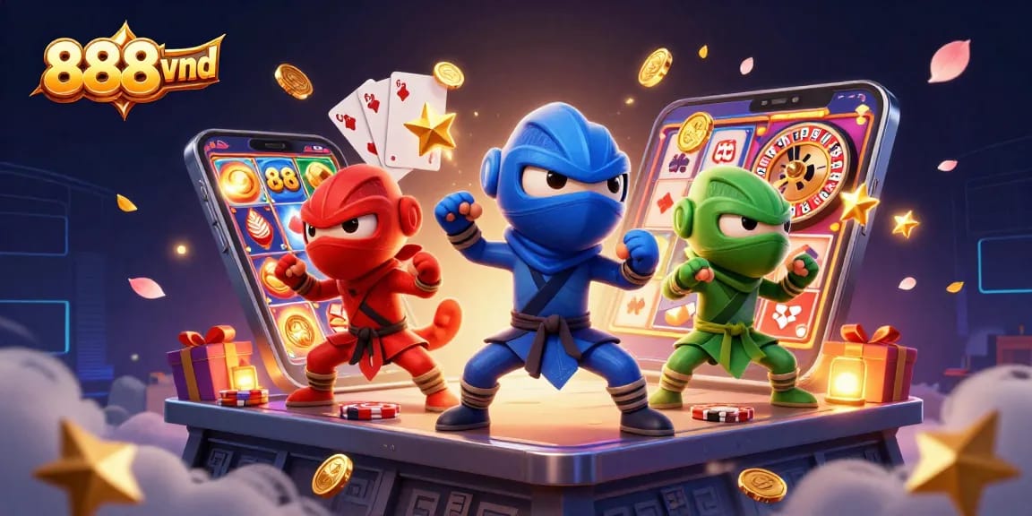 Win big with 888vnd as ninja chameleons engage in a thrilling casino adventure.