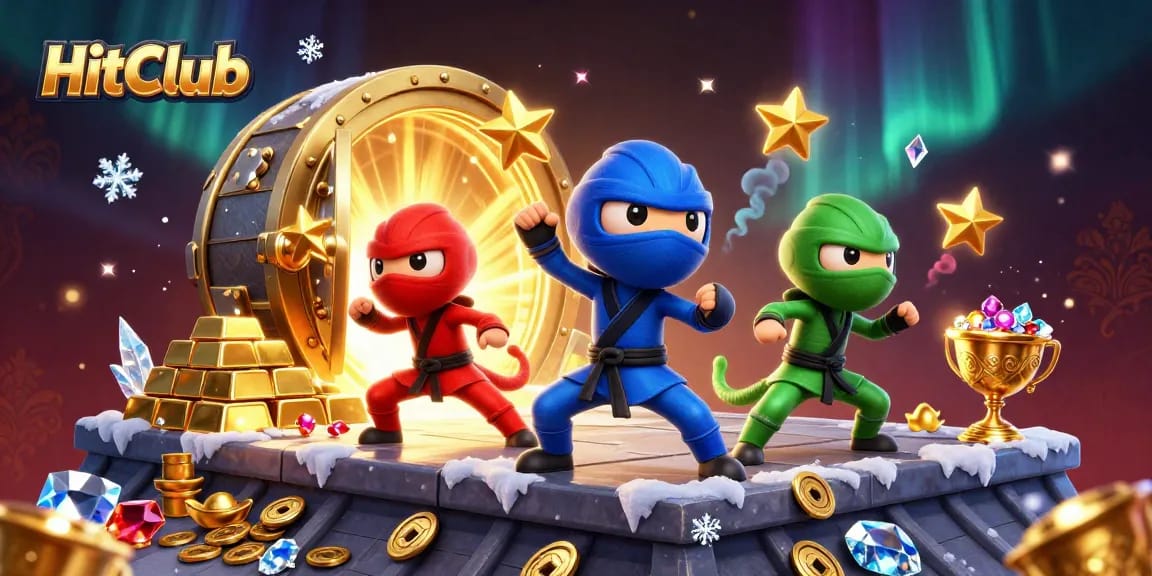 HitClub ignites excitement with ninja chameleons synchronizing martial arts amidst gold treasures and casino thrills.