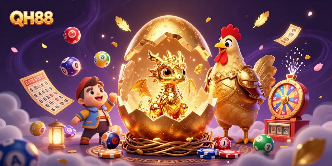 Engage in thrilling wagers at QH88's captivating golden dragon casino illustration.