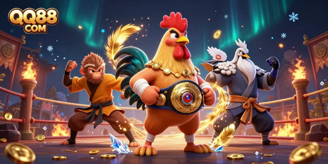 Experience thrilling moments with QQ88 COM in this vibrant gambling scene featuring legendary fighters.