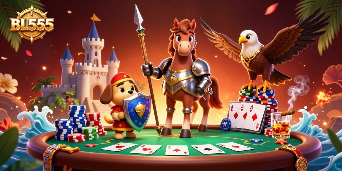 Experience the thrill of casino gaming at BL555 with knights and poker action.