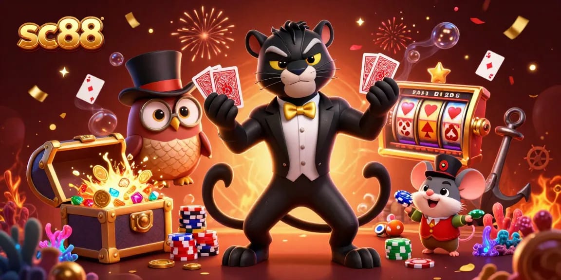 Experience thrilling wins with sc88 through elegant gaming scenes featuring stylish characters and vibrant casino elements.