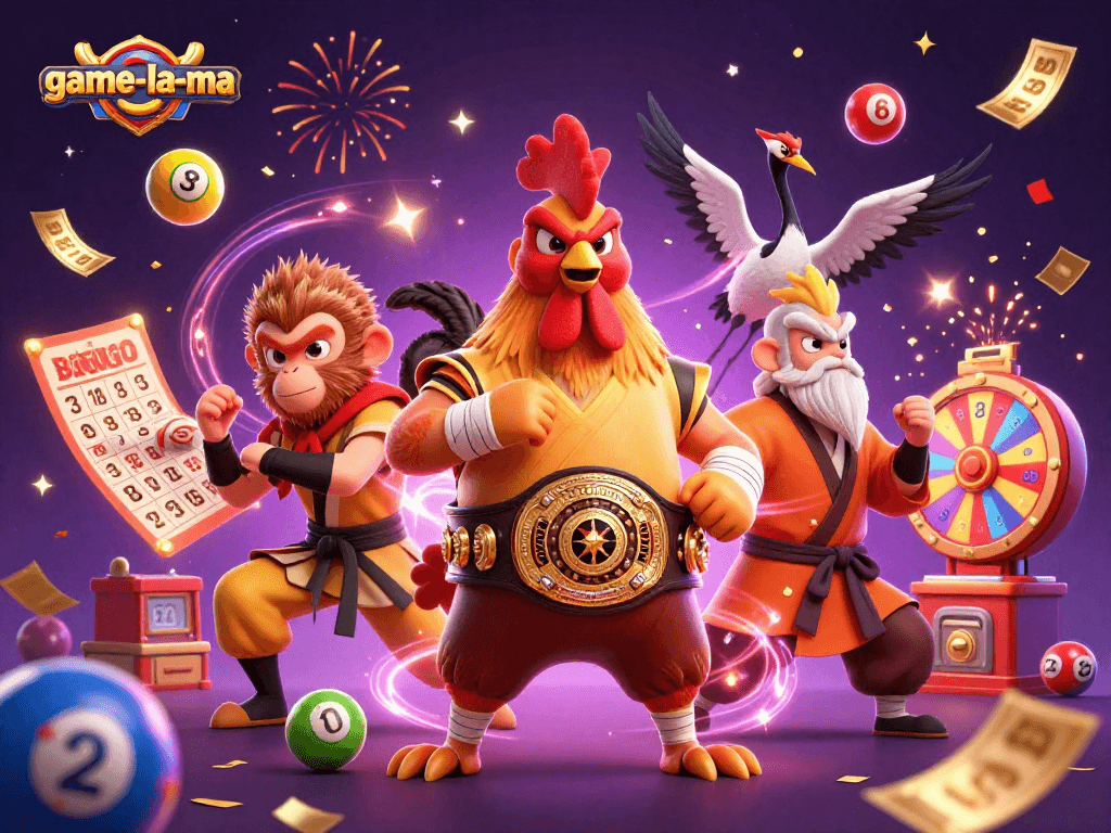 Engage with game-la-ma through themed lottery excitement featuring lively cartoon characters and vibrant game elements.