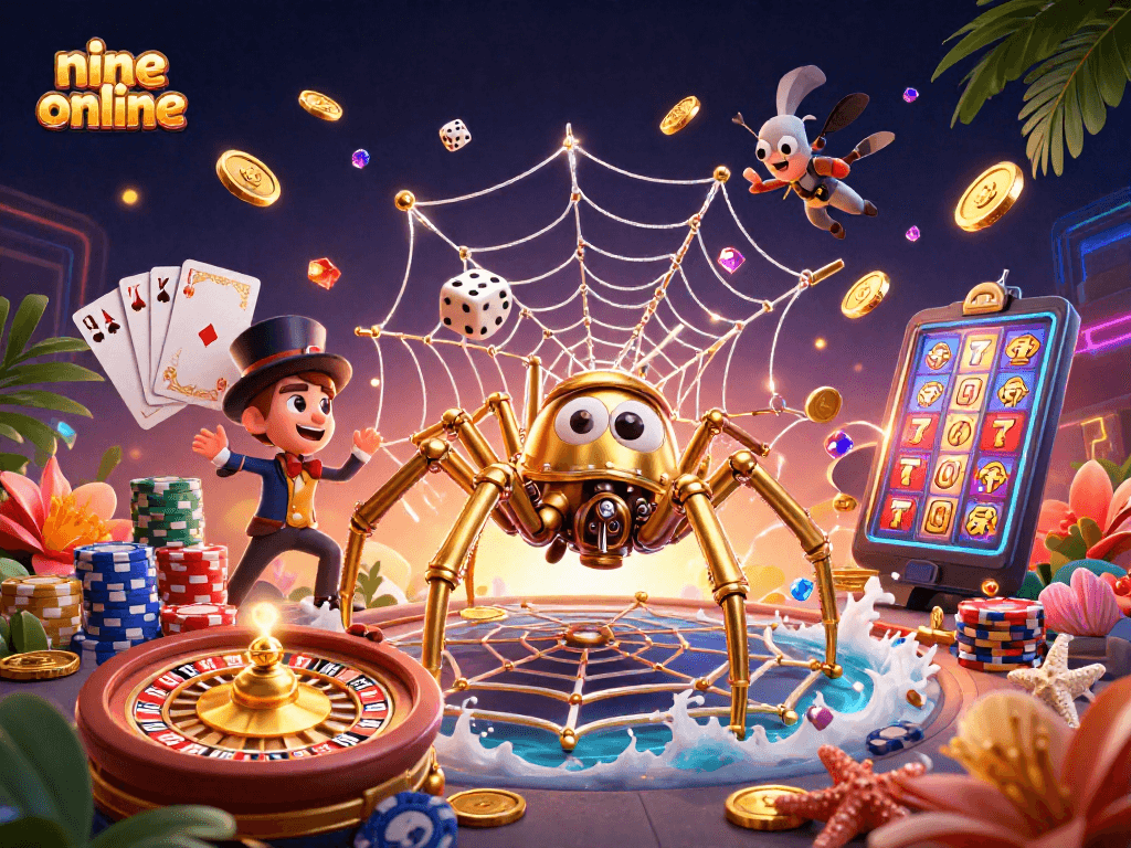 Engage in thrilling nine online gameplay featuring dynamic characters amidst sparkling casino elements.