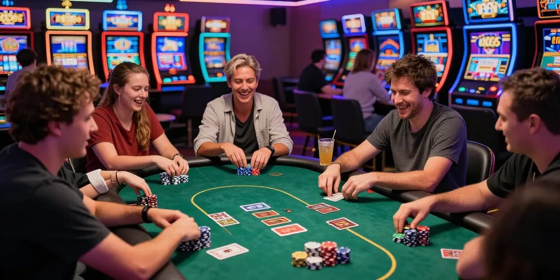 Exciting KO66 Casino gaming scene with players at a poker table.