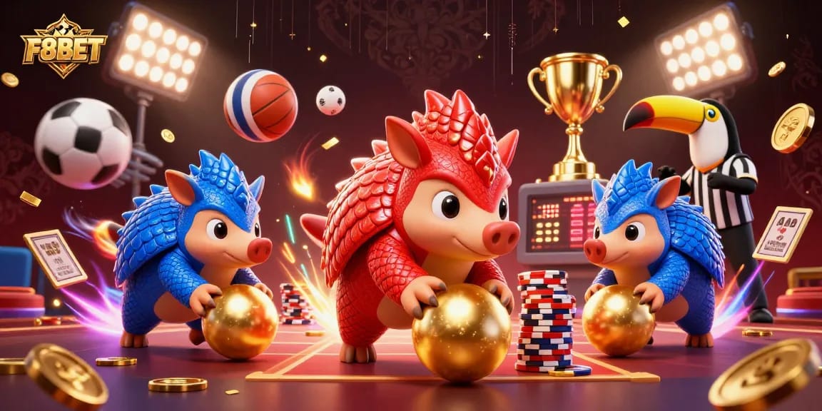 F8BET pangolins battle on poker chips in an exciting online casino game.