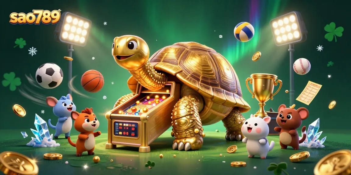 Experience the thrill of sao789 with vibrant casino elements in a dynamic 3D illustration.