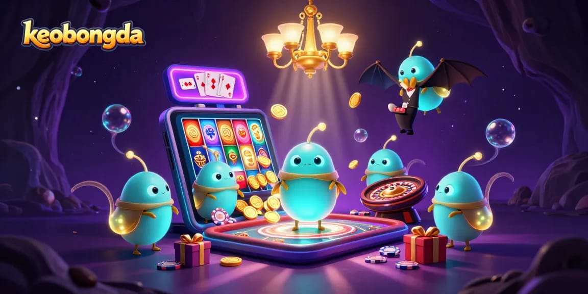 Experience the excitement of keobongda in this dynamic 3D casino scene filled with glowing characters and vibrant gaming action.