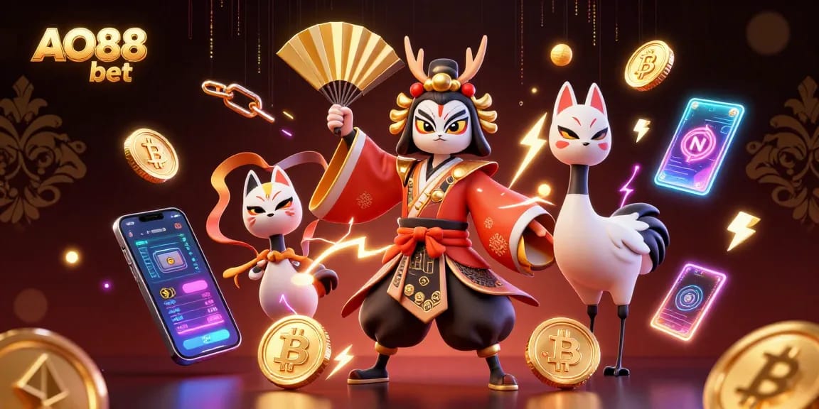 Bet with AO88 bet featuring vibrant 3D casino elements and exciting characters.