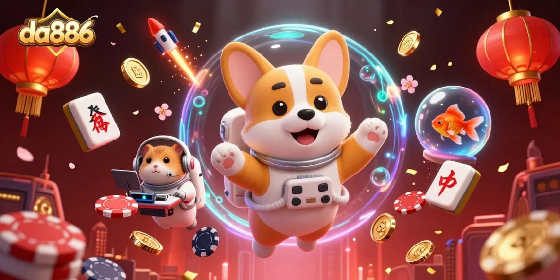 Engage with exciting da886 casino action featuring a playful astronaut corgi and dynamic gaming elements.