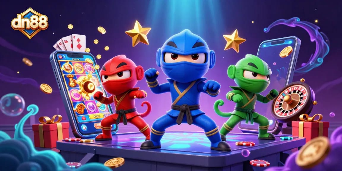 Experience thrilling gameplay at dn88 with our dynamic chameleon heroes in an energy-packed casino scene.