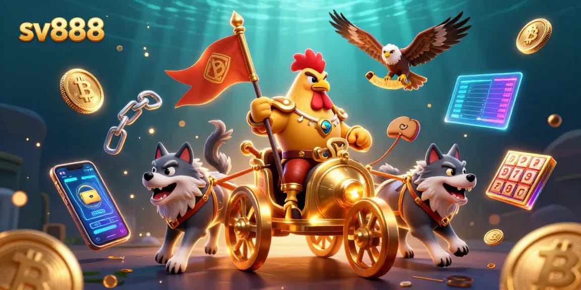 Engage with sv888's thrilling casino atmosphere featuring a heroic rooster warlord.
