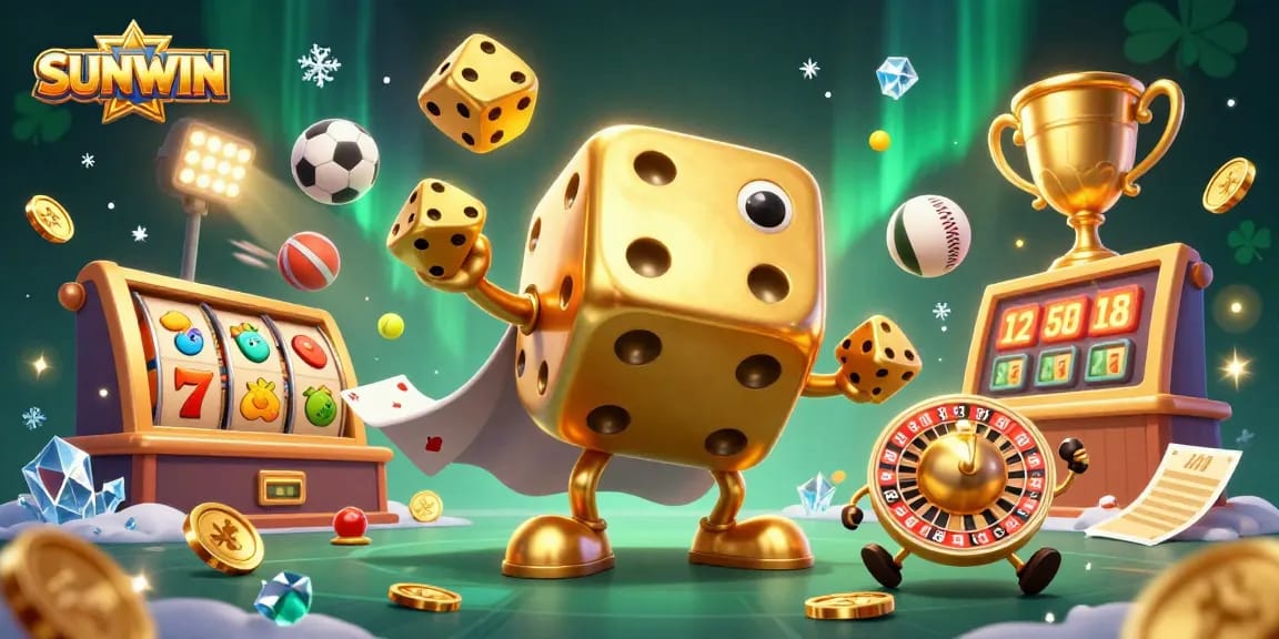 SUNWIN ultimate gaming experience with golden dice golem and action-packed casino elements.