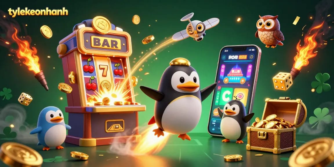 Experience thrilling play at tylekeonhanh with a dynamic casino-themed 3D illustration.