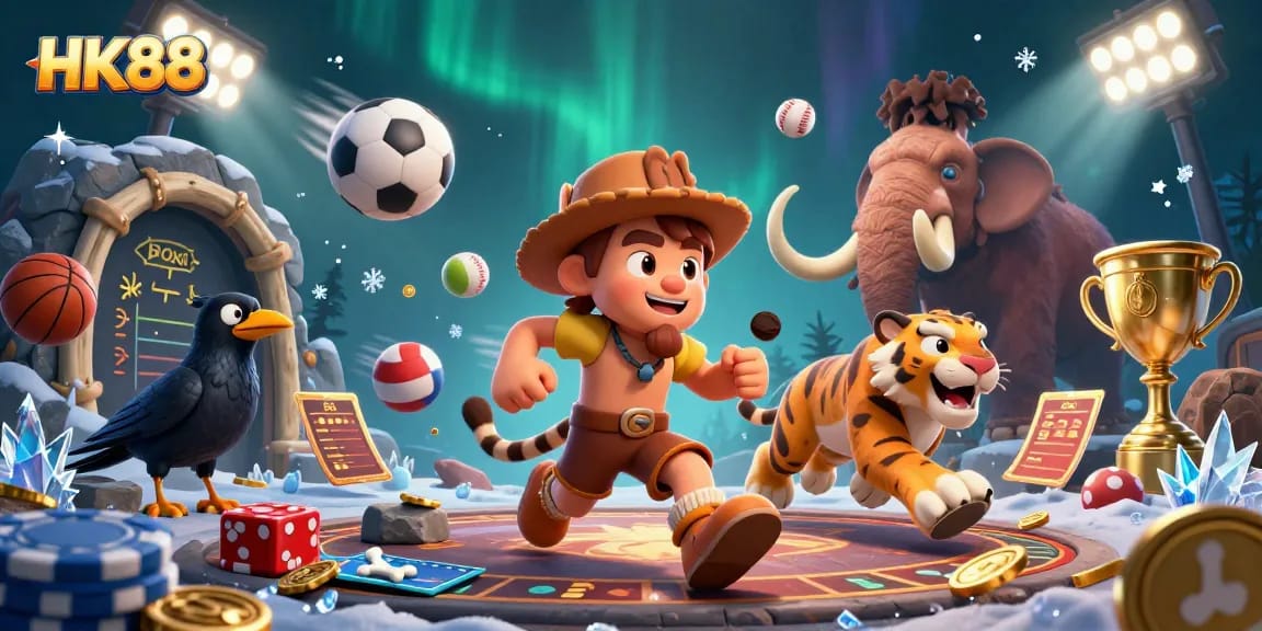 Experience thrilling gameplay with HK88 at a vibrant casino, featuring dynamic characters and sports elements.