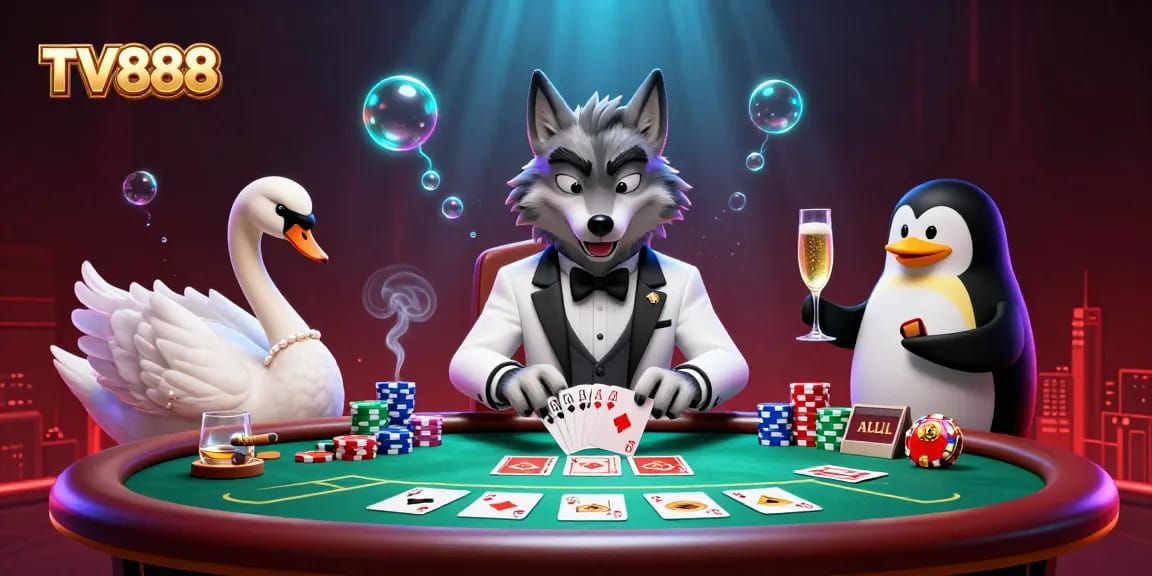 Experience dynamic gameplay at TV888 poker tables with vibrant characters and rich casino elements.