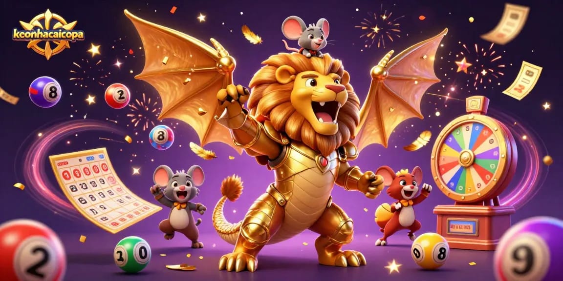 Experience keonhacaicopa's vibrant gaming atmosphere with a triumphant chimera and exciting lottery elements.