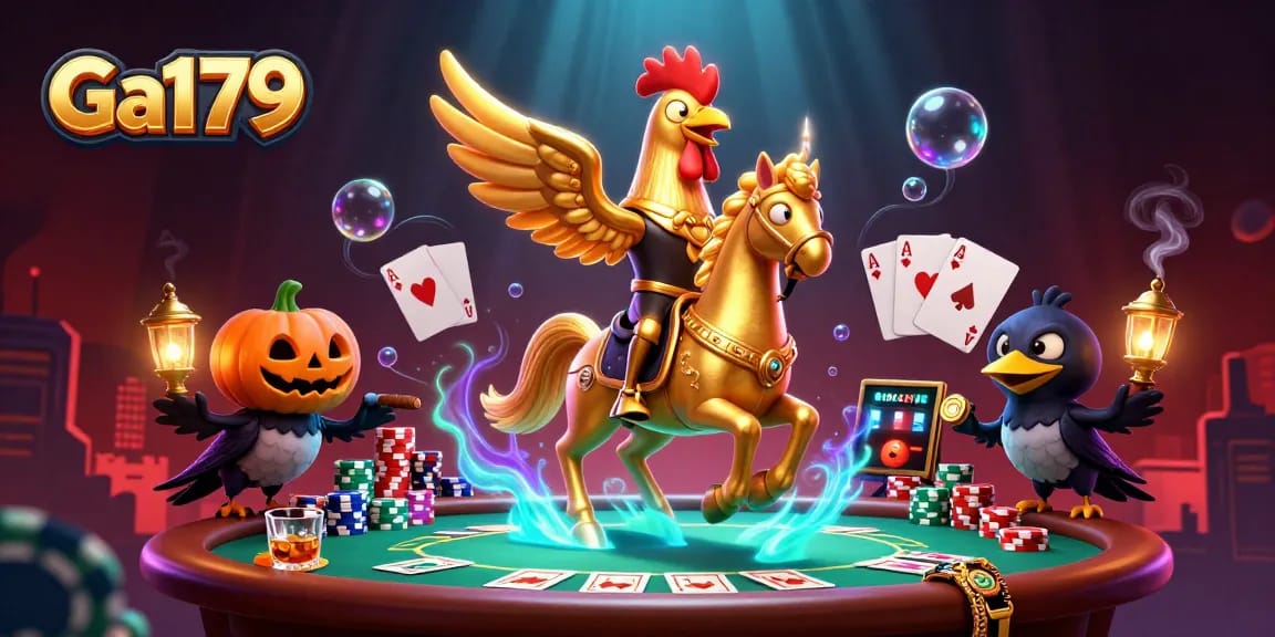 Watch Ga179's thrilling cockfighting action unfold in a vibrant casino scene!
