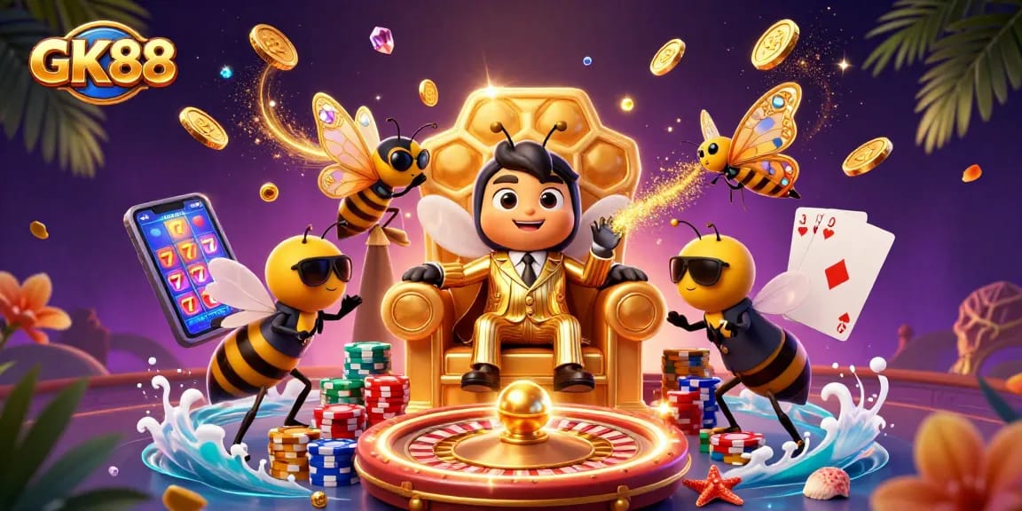 Spin and win at GK88 with a mob boss and vibrant casino elements in a rich scene.