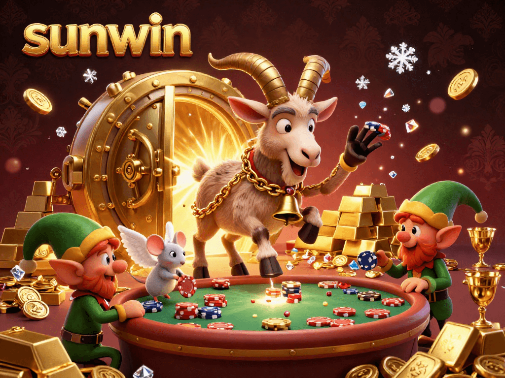 Experience the thrill of sunwin with a festive horror casino scene showcasing Krampus and mischievous elves stealing poker chips.