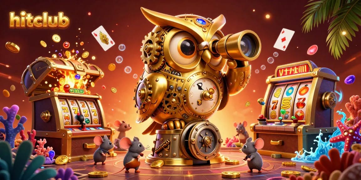 Play exciting games at hitclub with a vibrant casino atmosphere filled with gold coins and colorful slots.